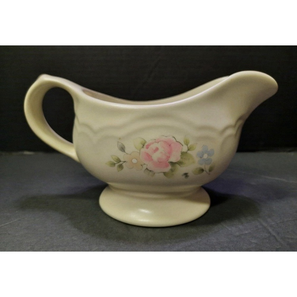 Pfaltzgraff Tea Rose Gravy Boat Stoneware Serving Floral Pink Blue